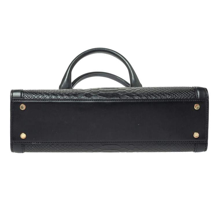 Pre Owned Aigner Black Python Embossed Leather Cavallina Top Handle Bag