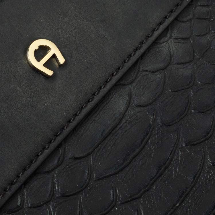 Pre Owned Aigner Black Python Embossed Leather Cavallina Top Handle Bag
