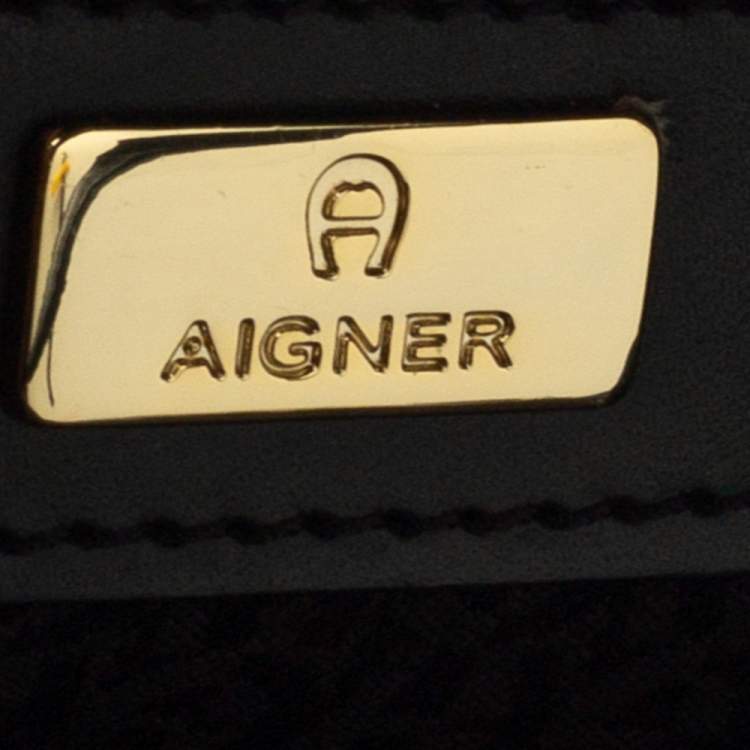 Pre Owned Aigner Black Python Embossed Leather Cavallina Top Handle Bag