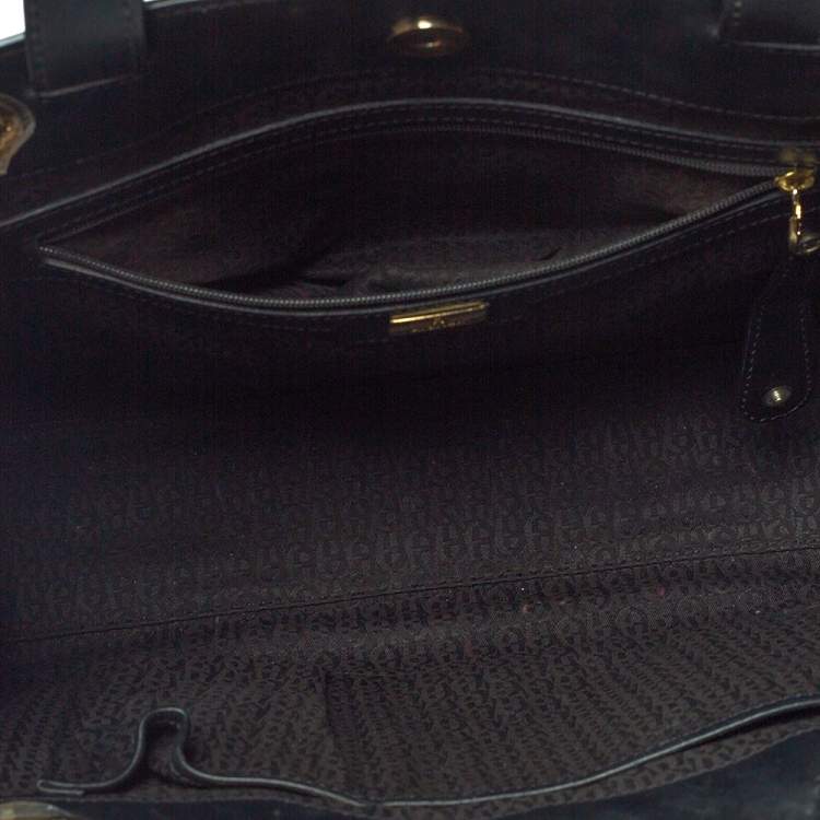 Pre Owned Aigner Black Python Embossed Leather Cavallina Top Handle Bag