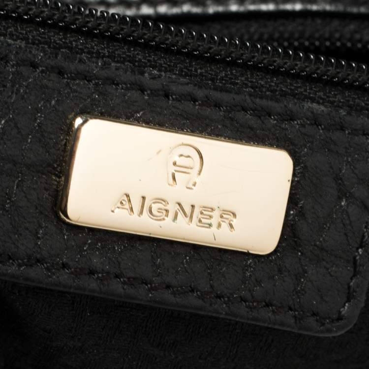 Pre Owned Aigner Black Signature Canvas and Leather Satchel
