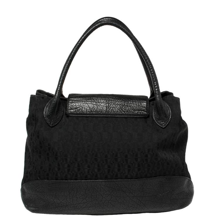 Pre Owned Aigner Black Signature Canvas and Leather Satchel