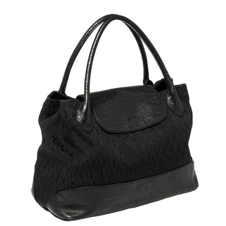 Pre Owned Aigner Black Signature Canvas and Leather Satchel