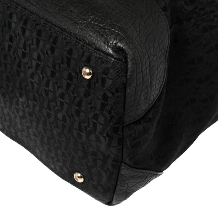 Pre Owned Aigner Black Signature Canvas and Leather Satchel