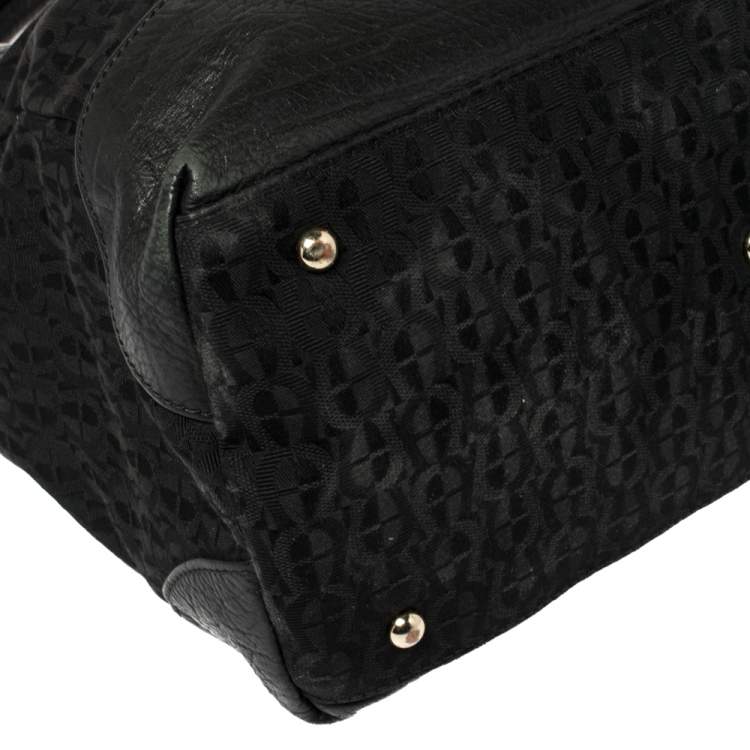 Pre Owned Aigner Black Signature Canvas and Leather Satchel