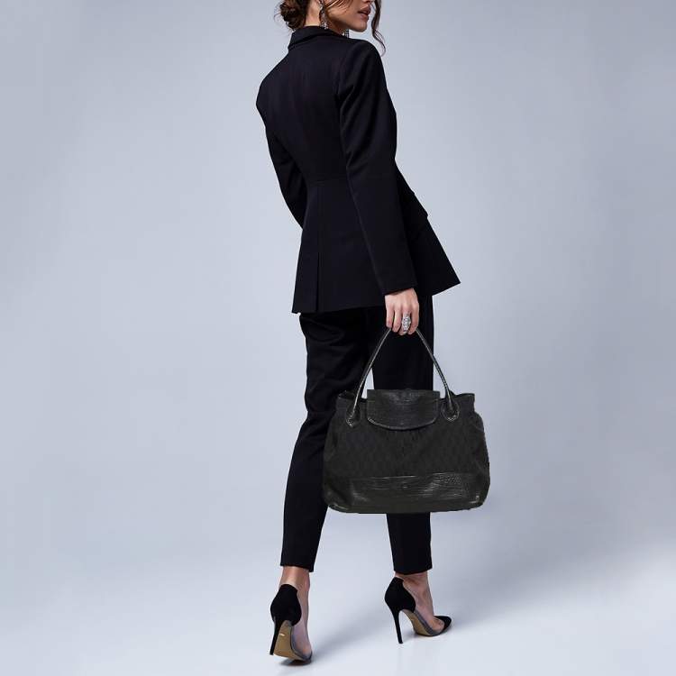 Pre Owned Aigner Black Signature Canvas and Leather Satchel
