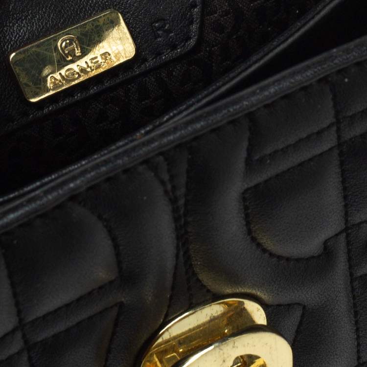 Pre Owned Aigner Black Signature Leather Genoveva Top Handle Bag