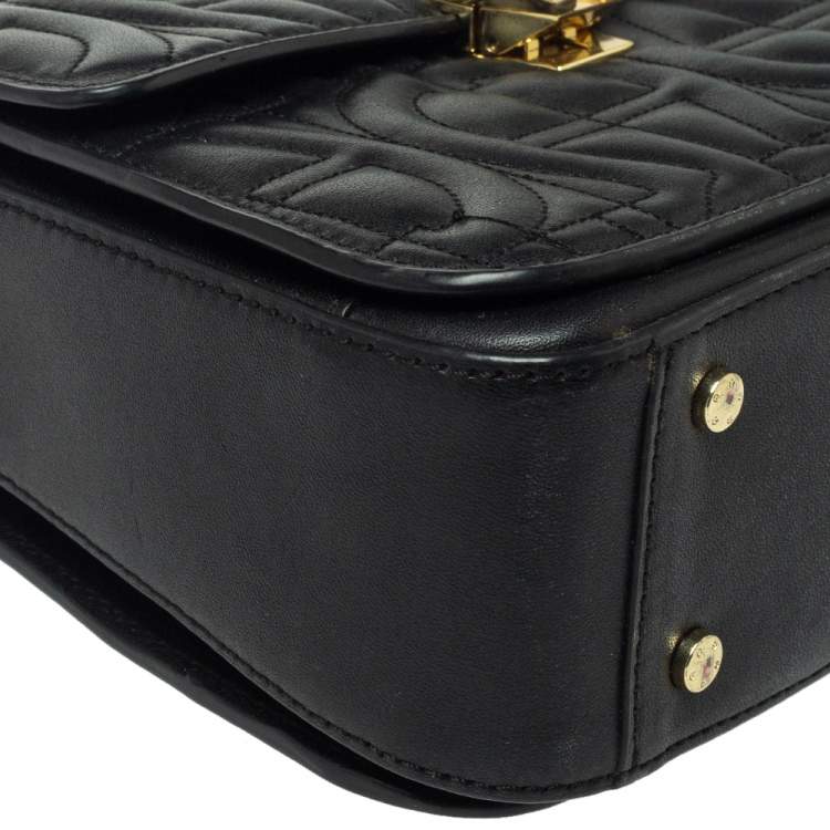 Pre Owned Aigner Black Signature Leather Genoveva Top Handle Bag