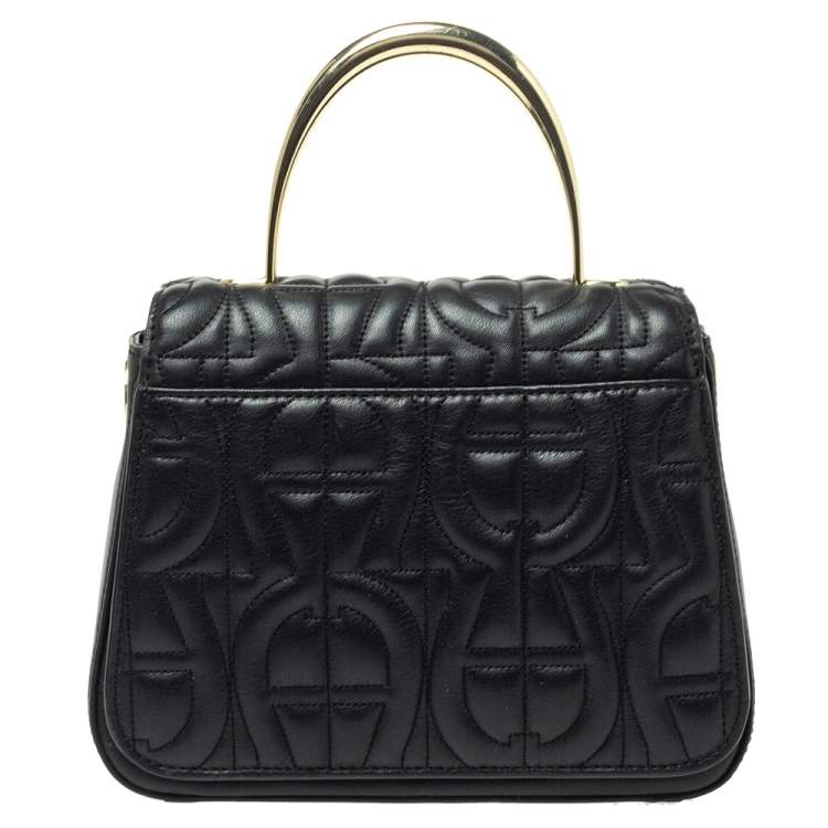 Pre Owned Aigner Black Signature Leather Genoveva Top Handle Bag