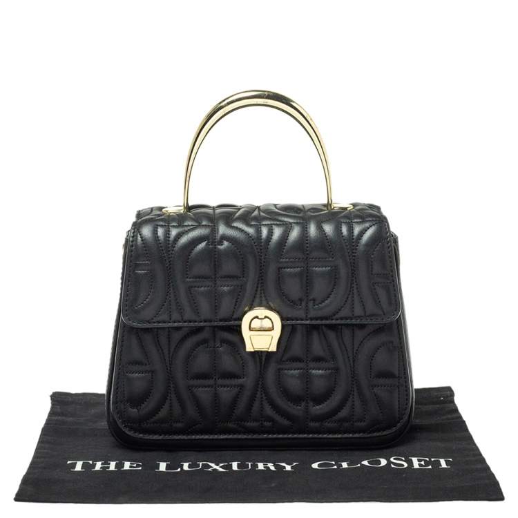Pre Owned Aigner Black Signature Leather Genoveva Top Handle Bag