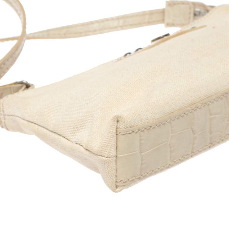 Pre Owned Aigner Vanilla  Croc Embossed Leather Baguette Shoulder Bag