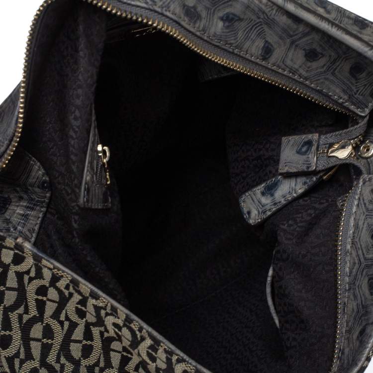 Pre Owned Aigner Grey/Black Signature Canvas and Leather Hobo
