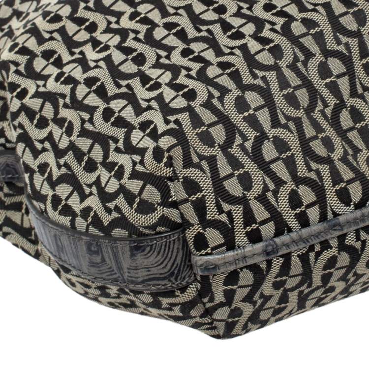Pre Owned Aigner Grey/Black Signature Canvas and Leather Hobo