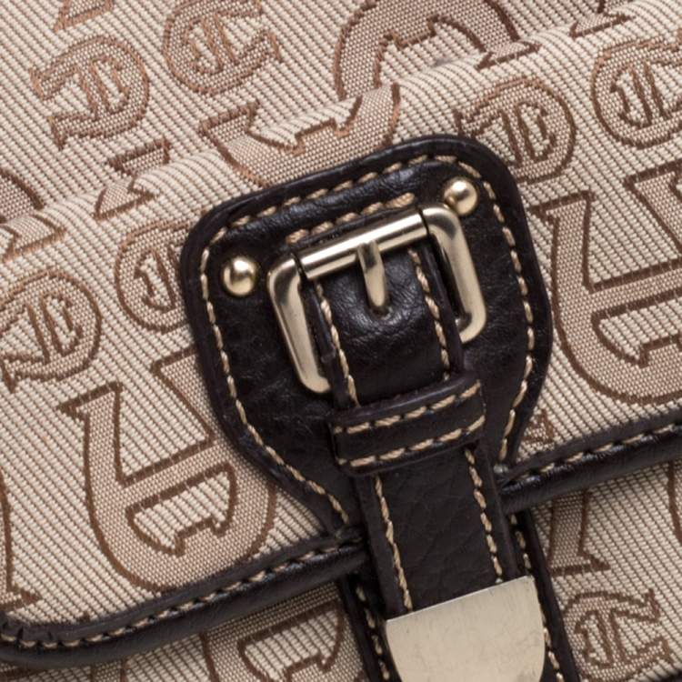 Pre Owned Aigner Monogram Canvas And Leather Front Pocket Baguette Shoulder Bag