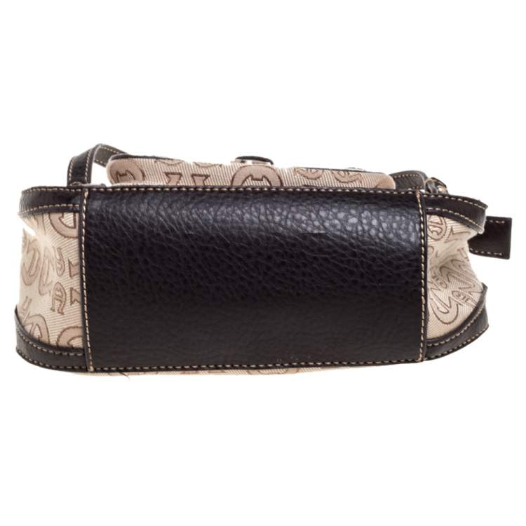 Pre Owned Aigner Monogram Canvas And Leather Front Pocket Baguette Shoulder Bag