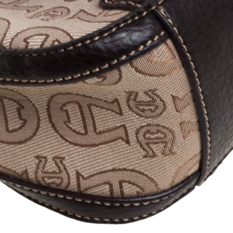 Pre Owned Aigner Monogram Canvas And Leather Front Pocket Baguette Shoulder Bag