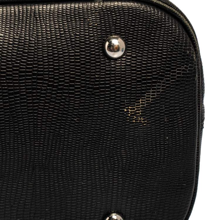 Pre Owned Aigner Black Signature Canvas and Lizard Embossed Leather Hobo