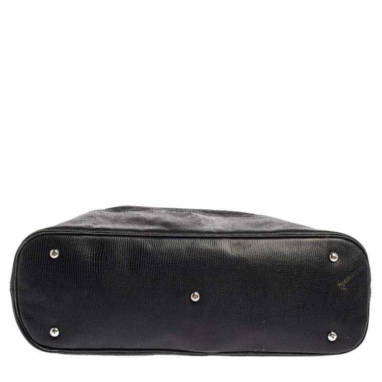 Pre Owned Aigner Black Signature Canvas and Lizard Embossed Leather Hobo