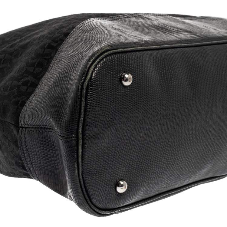 Pre Owned Aigner Black Signature Canvas and Lizard Embossed Leather Hobo