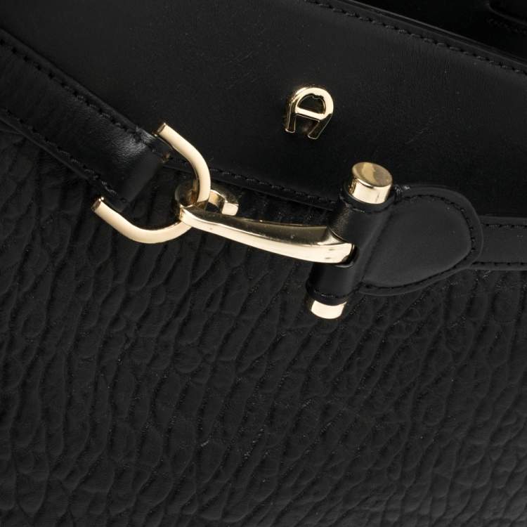 Pre Owned Aigner Black Pebbled Leather Cavallina Tote