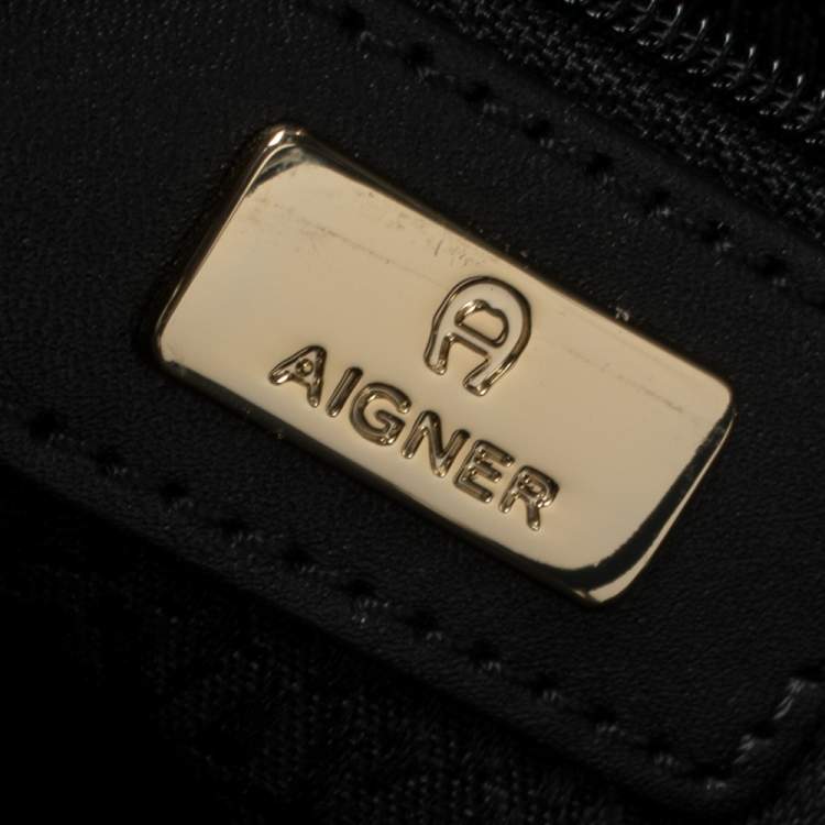 Pre Owned Aigner Black Pebbled Leather Cavallina Tote