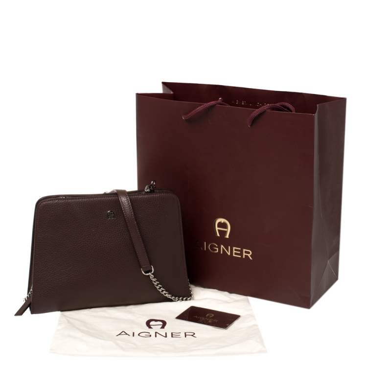 Pre Owned Aigner Burgundy Grained Leather Chain Shoulder Bag