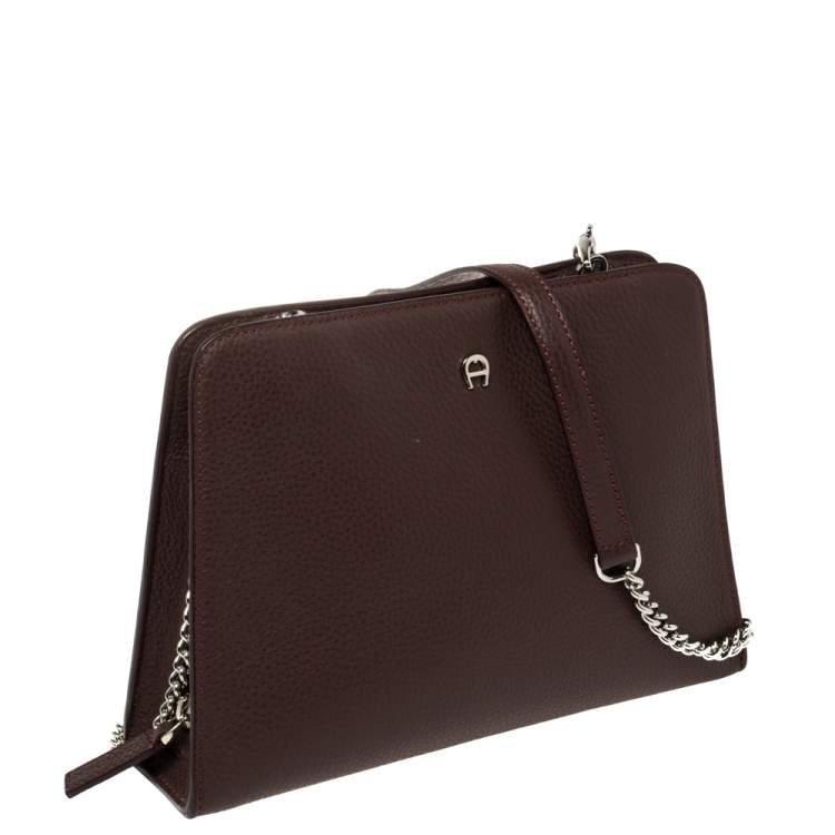 Pre Owned Aigner Burgundy Grained Leather Chain Shoulder Bag