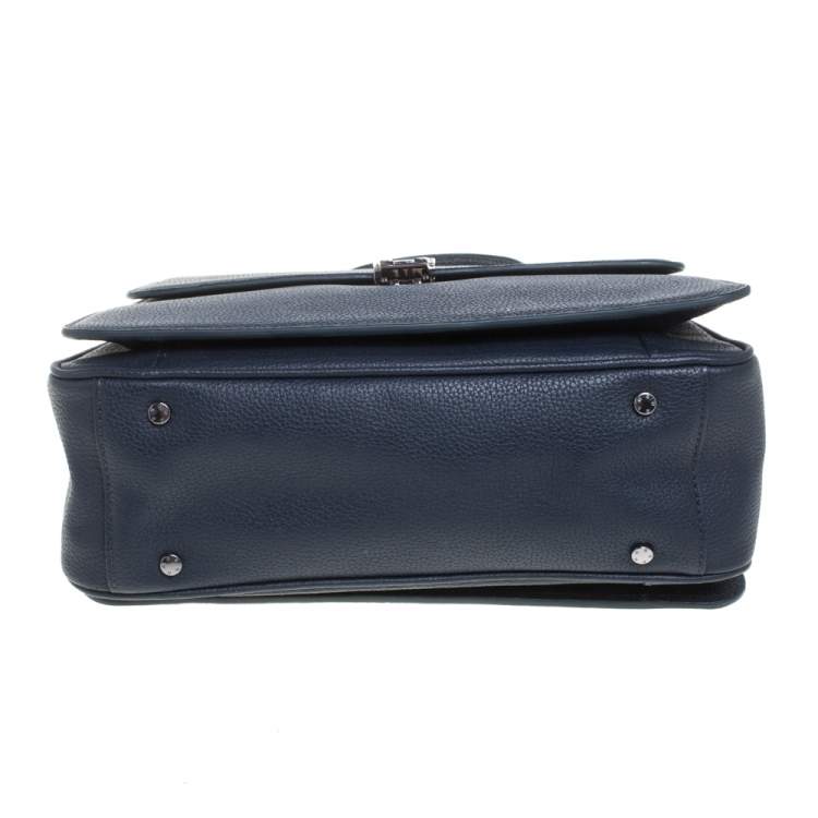 Pre Owned Aigner Navy Blue Leather Genevova Top Handle Bag