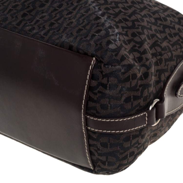 Pre Owned Aigner Dark Brown Signature Canvas and Leather Buckle Flap Shoulder Bag