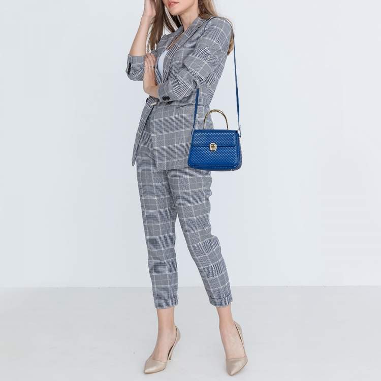 Pre Owned Aigner Blue Embossed Leather Genoveva Top Handle Bag