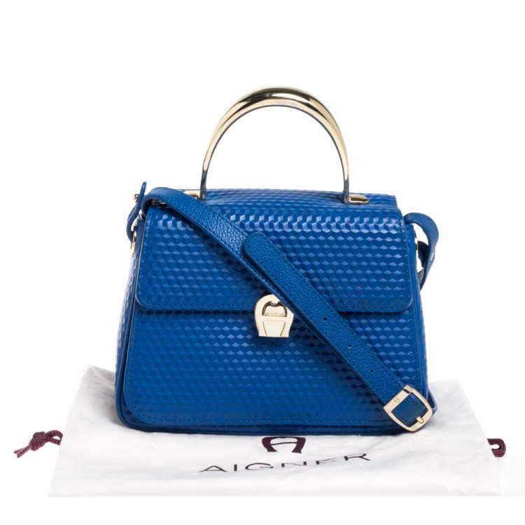 Pre Owned Aigner Blue Embossed Leather Genoveva Top Handle Bag