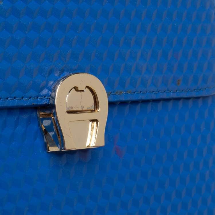 Pre Owned Aigner Blue Embossed Leather Genoveva Top Handle Bag