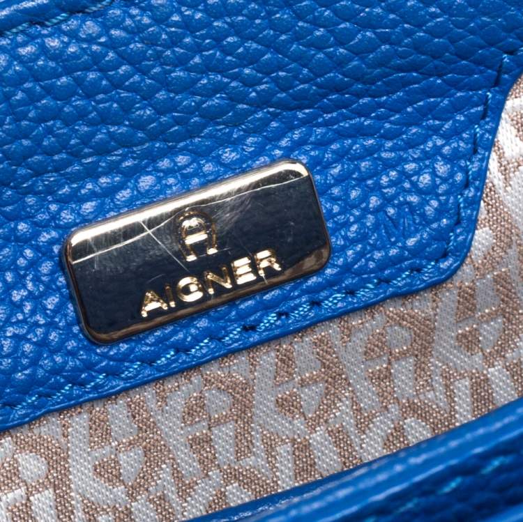 Pre Owned Aigner Blue Embossed Leather Genoveva Top Handle Bag