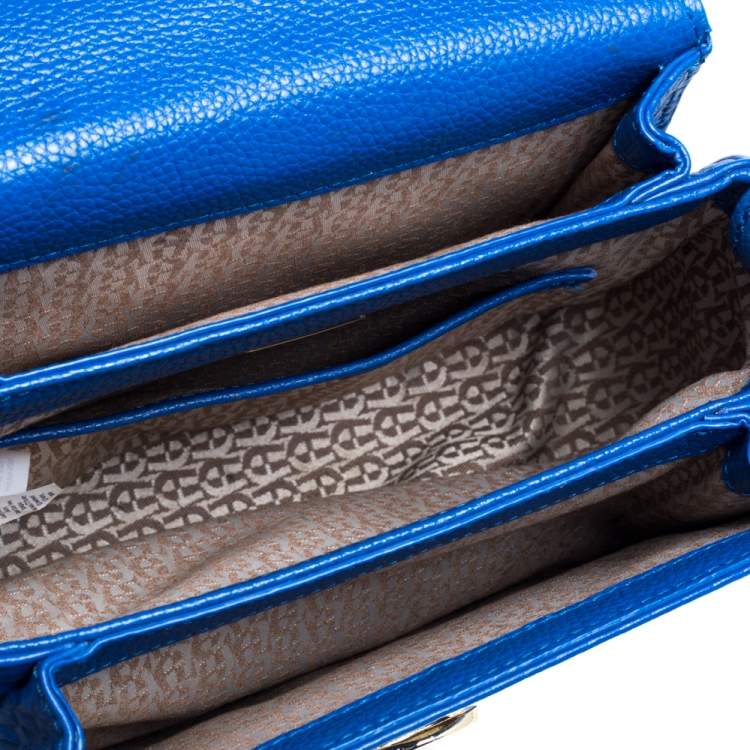 Pre Owned Aigner Blue Embossed Leather Genoveva Top Handle Bag