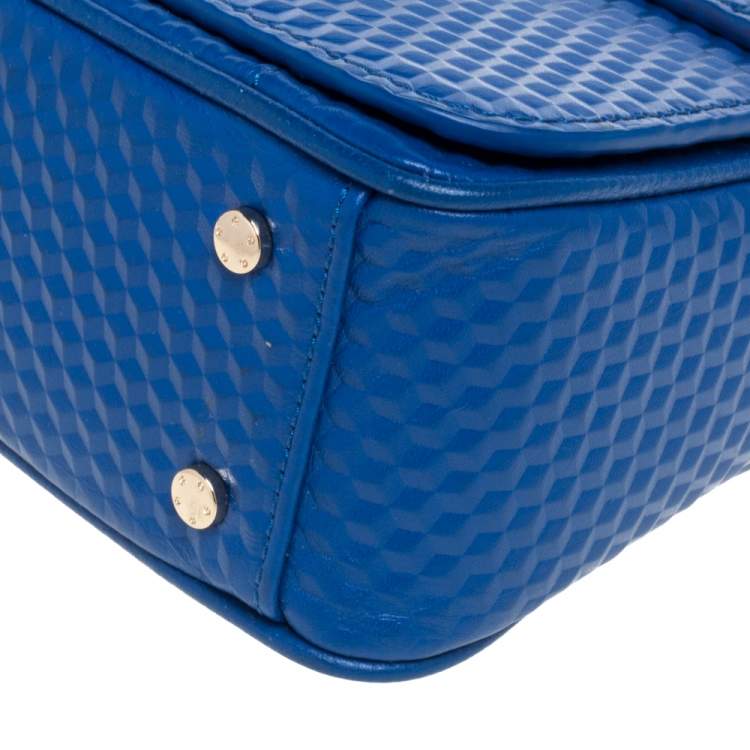 Pre Owned Aigner Blue Embossed Leather Genoveva Top Handle Bag