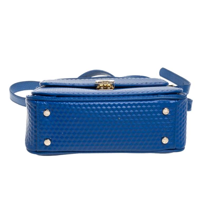 Pre Owned Aigner Blue Embossed Leather Genoveva Top Handle Bag