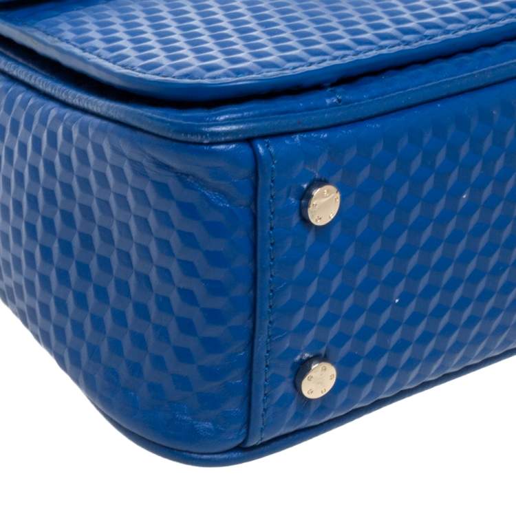 Pre Owned Aigner Blue Embossed Leather Genoveva Top Handle Bag