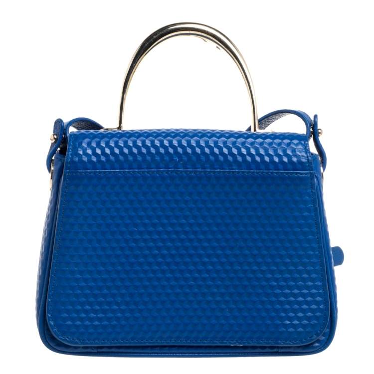 Pre Owned Aigner Blue Embossed Leather Genoveva Top Handle Bag