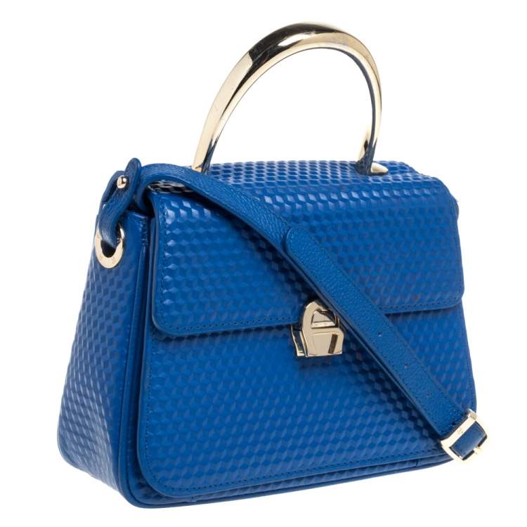 Pre Owned Aigner Blue Embossed Leather Genoveva Top Handle Bag