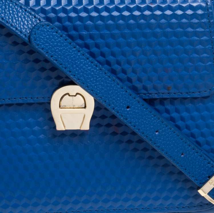 Pre Owned Aigner Blue Embossed Leather Genoveva Top Handle Bag