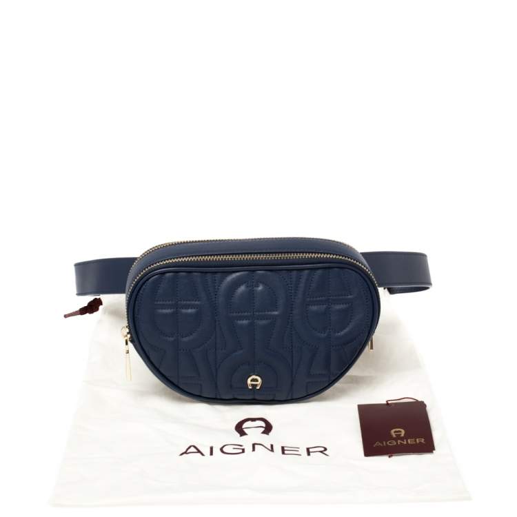 Pre Owned Aigner Deep Blue Leather Diadora Belt Bag