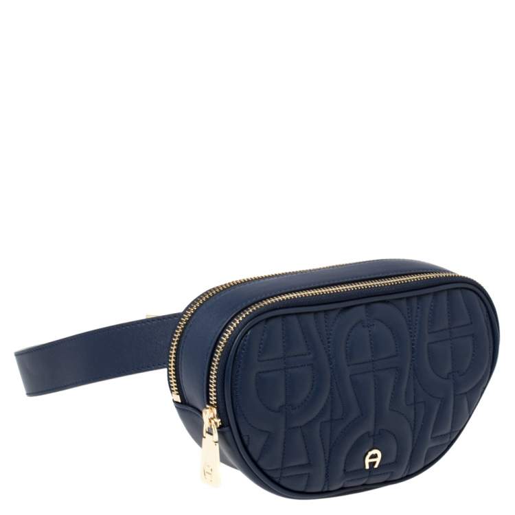 Pre Owned Aigner Deep Blue Leather Diadora Belt Bag