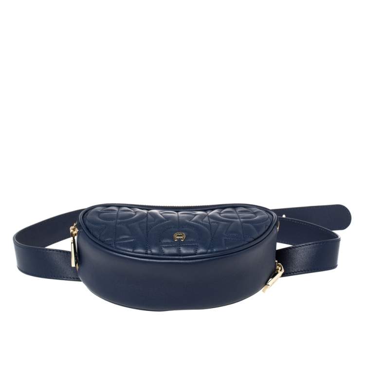 Pre Owned Aigner Deep Blue Leather Diadora Belt Bag