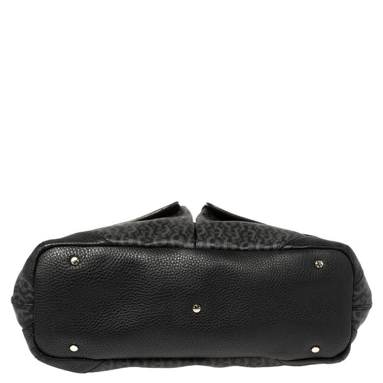 مملوكة مسبقًا Aigner Black/Grey Signature Coated Canvas and Leather Satchel
