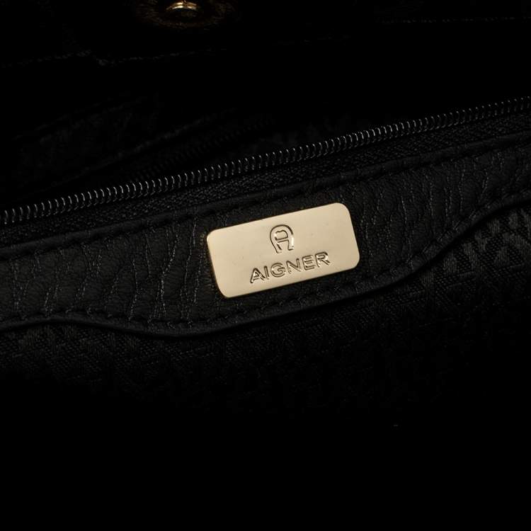 مملوكة مسبقًا Aigner Black/Grey Signature Coated Canvas and Leather Satchel