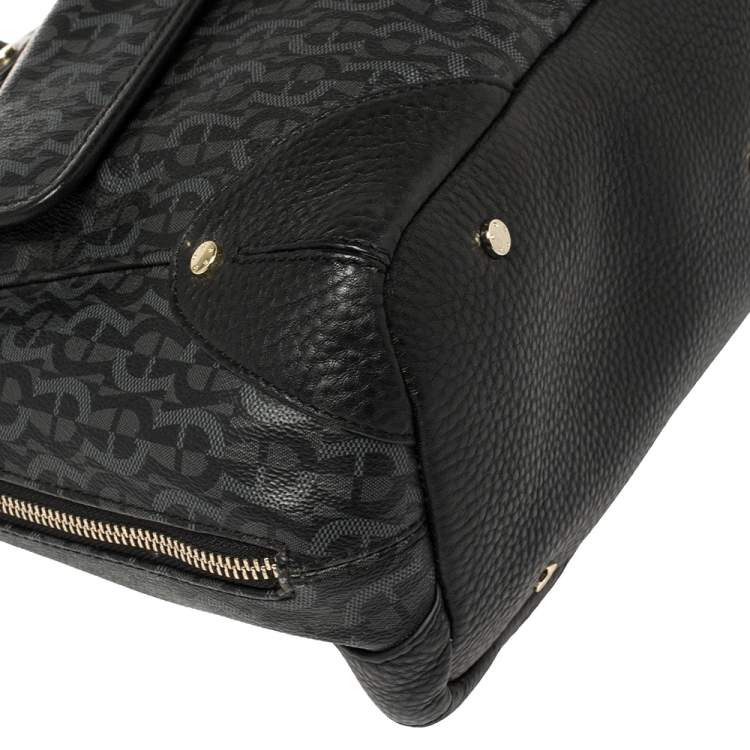 مملوكة مسبقًا Aigner Black/Grey Signature Coated Canvas and Leather Satchel
