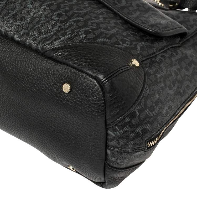 مملوكة مسبقًا Aigner Black/Grey Signature Coated Canvas and Leather Satchel