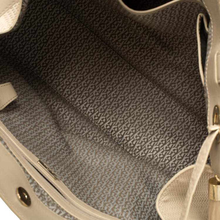 Pre Owned Aigner Beige Leather Woven Detail Cavallina Top Handle Bag