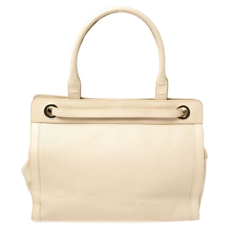 Pre Owned Aigner Beige Leather Woven Detail Cavallina Top Handle Bag