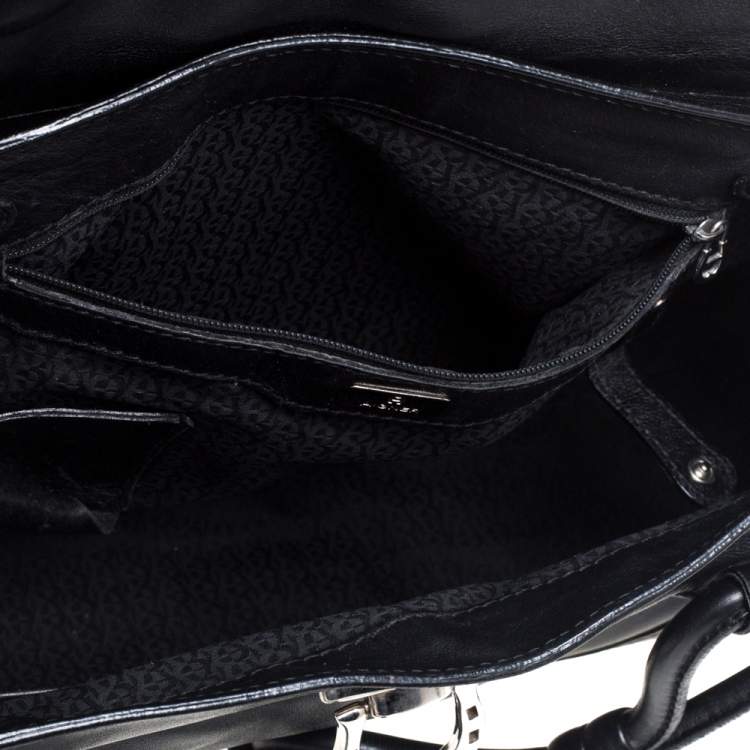 Pre Owned Aigner Black Leather Logo Buckle Flap Shoulder Bag  